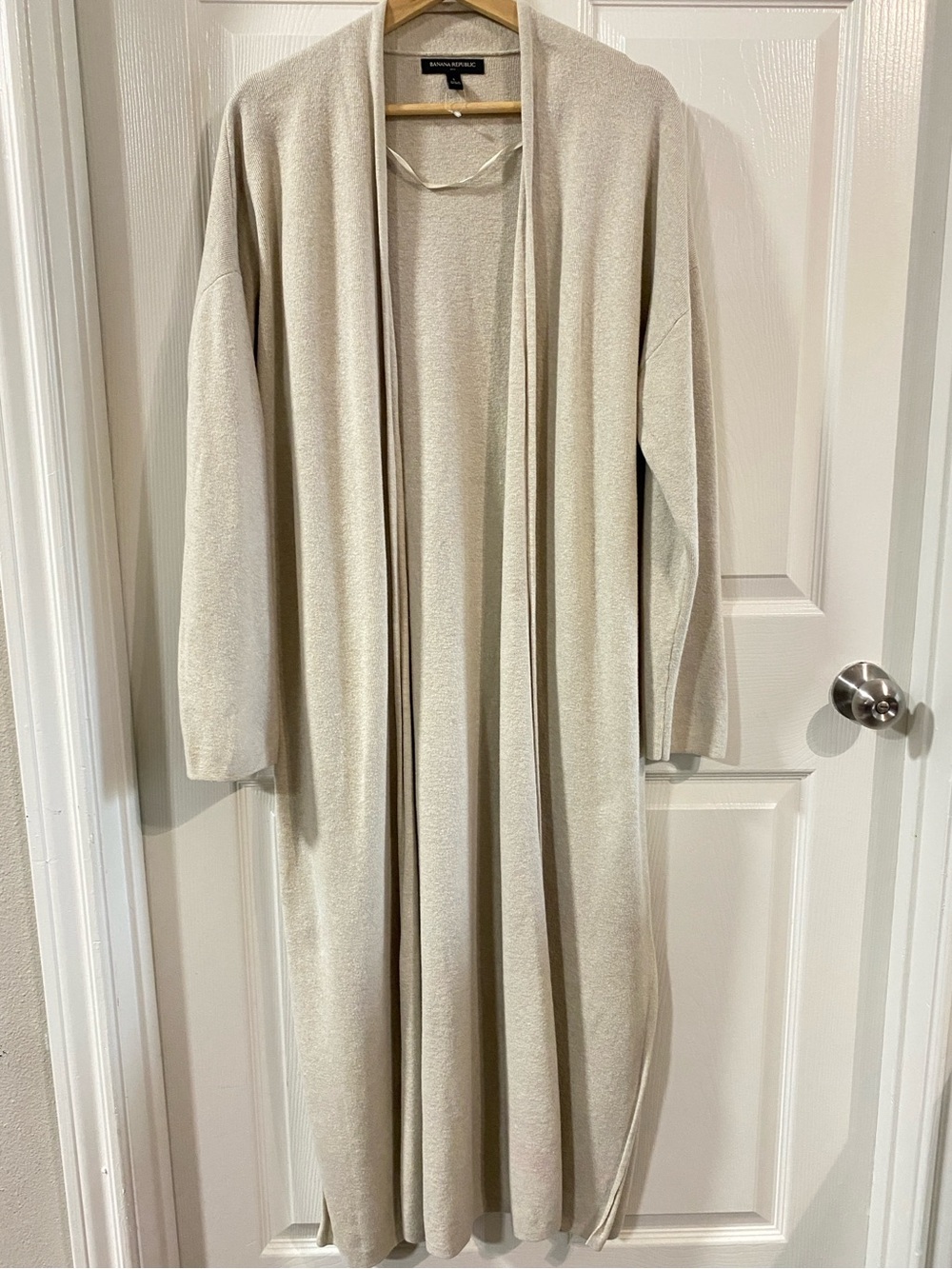 Banana Republic Cream Open-Front Long Duster Cardigan L Career Preppy Minimalist